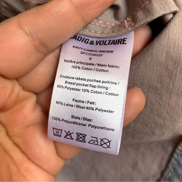 ZADIG & VOLTAIRE Kavy Camou Brode Jacket Green Camo Skull Embroidery Bomber Wool - Picture 14 of 16